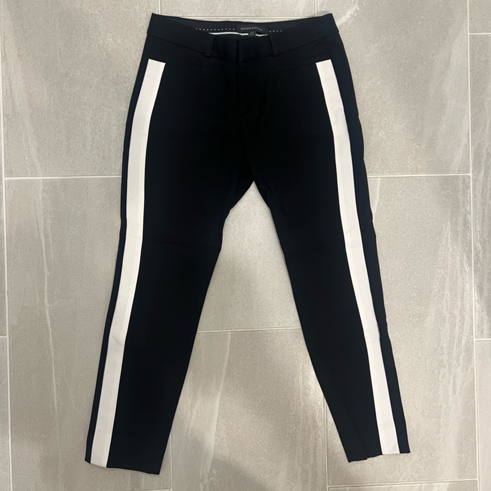 Banana Republic Sloan black dress pants with white stripe, size 2S.